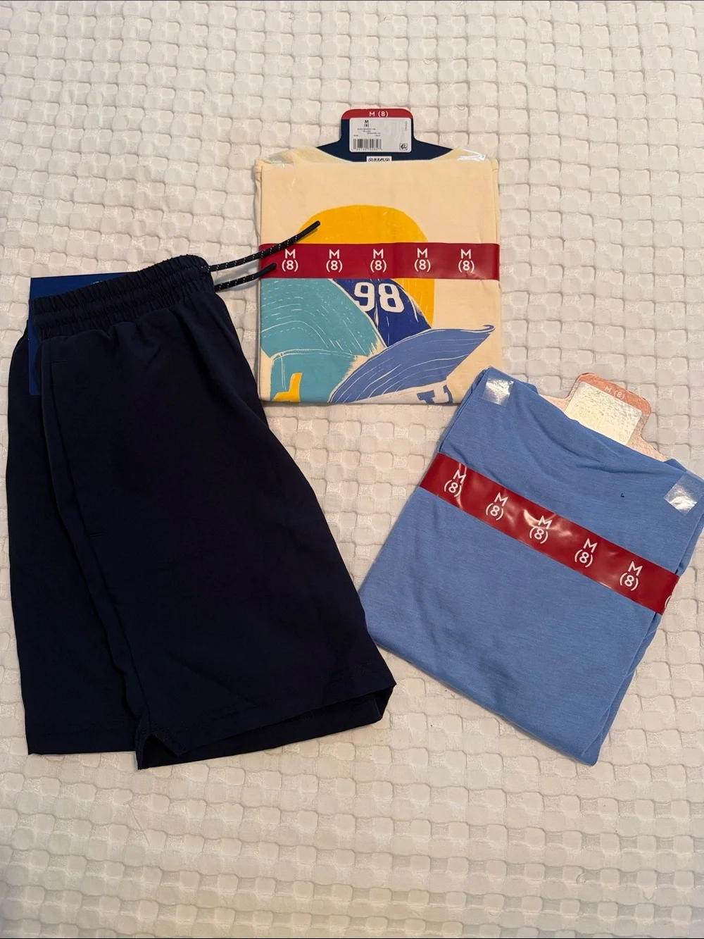 GAP Champion Boys Navy Shorts with Light Blue and Cream Graphic Tees